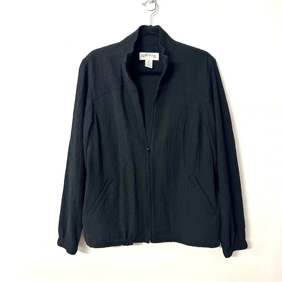 Orvis Women's Black Textured Zip Up Jacket with Zipper Pockets Size M GUC - Picture 2 of 8